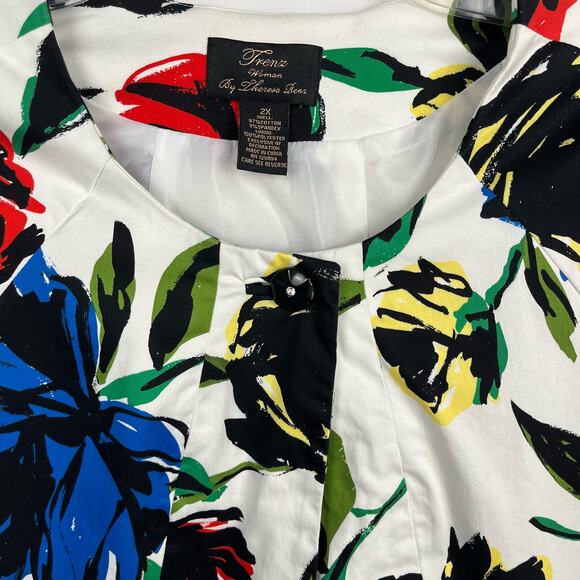 TRENZ (by Theresa Renz) Multi Colored Floral Beaded Cotton Blend Jacket Women 2X - Picture 3 of 13